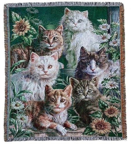 Garden Cat Flower Woven Tapestry Throw Blanket 50"x60" - color: Cat