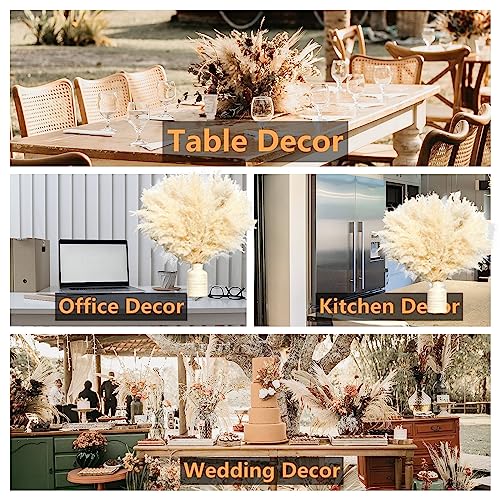 10 PCS Beige Pampas Grass Decor, Naturally Dried Pompas, Bunny Tails Dried Flowers, and Dried Eucalyptus. Perfect for Weddings, Boho Party Decorations, and Table Decor(17inch) - size: 10PCS-17inch