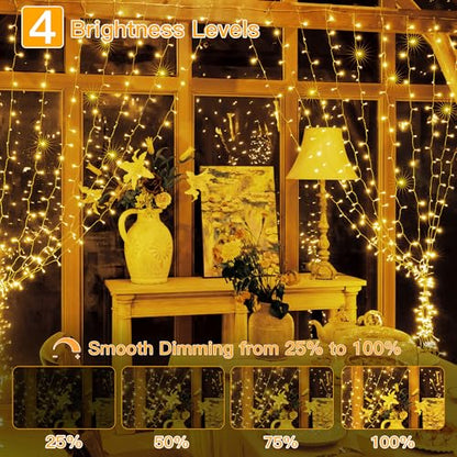 Ollny Curtain Lights 6.6x6.6ft, 200LED String Lights with Remote Warm White - color: Warm White, size: 200 LED