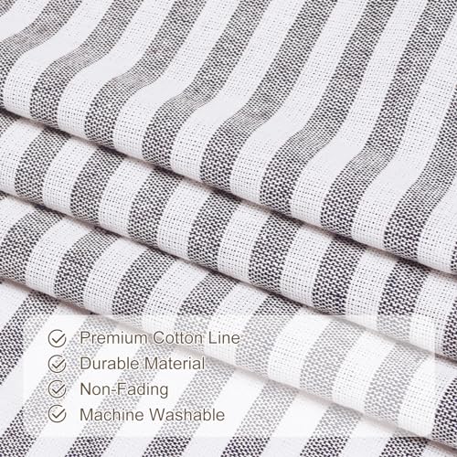 ASPMIZ Cotton Linen Farmhouse Curtains Boho Rustic Button Panel, Country Window Curtain & Drapes, Brown Stripe Modern Curtains for Living Room, Back Tab & Rod Pocket Curtain 52 x 84 Inch, 2 Panels - color: Beige&brown, size: 52"W x 84"L (Pack of 2)