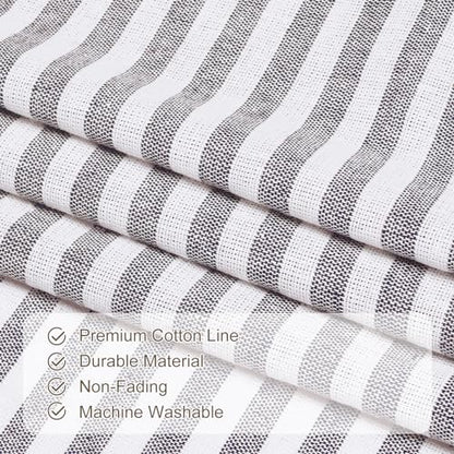 ASPMIZ Cotton Linen Farmhouse Curtains Boho Rustic Button Panel, Country Window Curtain & Drapes, Brown Stripe Modern Curtains for Living Room, Back Tab & Rod Pocket Curtain 52 x 84 Inch, 2 Panels - color: Beige&brown, size: 52"W x 84"L (Pack of 2)
