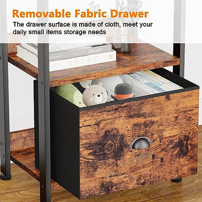 Furologee 4 Tier Bookshelf with Drawer, Small Narrow Bookcase, Rustic Brown - color: Rustic Brown, size: 4 Tier