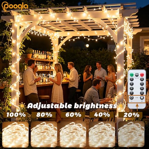 Pooqla Battery String Lights Outdoor, 2 x 100LED Warm White Rope Lights - color: Warm White, size: 100LED×2