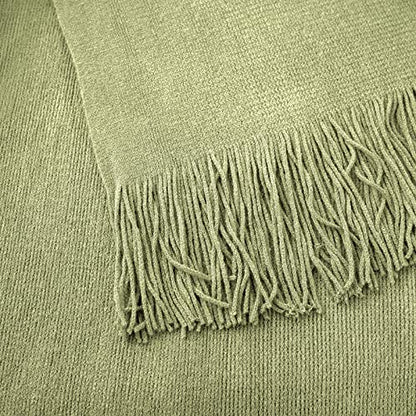 Vonty Olive Green Knitted Throw Blanket with Tassels Fringe, 50x60 Acrylic - color: Olive Green, size: 50" x 60"