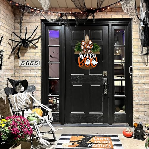 Halloween Ghost Wreath, Wooden Halloween Ghost Door Sign Wreath Decorations for Front Door Hanger