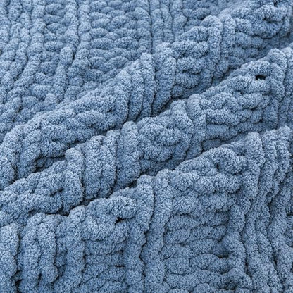 WESHIONGOO Chunky Knit Blanket Throw for Couch Bed 40"×60" Dusty Blue - color: Dusty Blue, size: 40"x60"(Medium Size Throw)