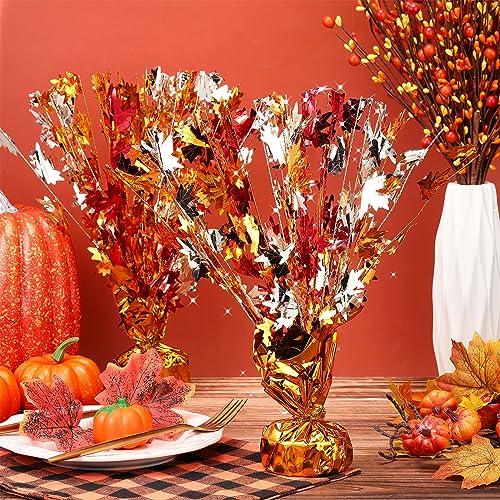 18 Pcs Fall Maple Leaves Centerpiece Metallic Foil Spray, Modern, Modern - color: Modern