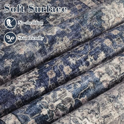 GarveeHome Washable Runner Rugs 2.5x10 for Hallway Kitchen Non-Slip Soft Ultra-Thin - color: Denim / Multi, size: 2'6" x 10' (Rectangular)