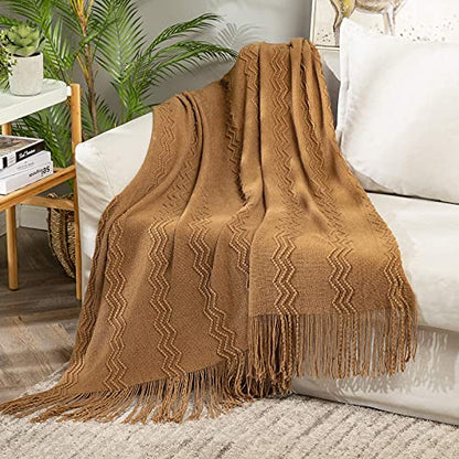 MIULEE Brown Knitted Boho Throw Blanket for Couch 50"x60" - color: Brown, size: 50" x 60"