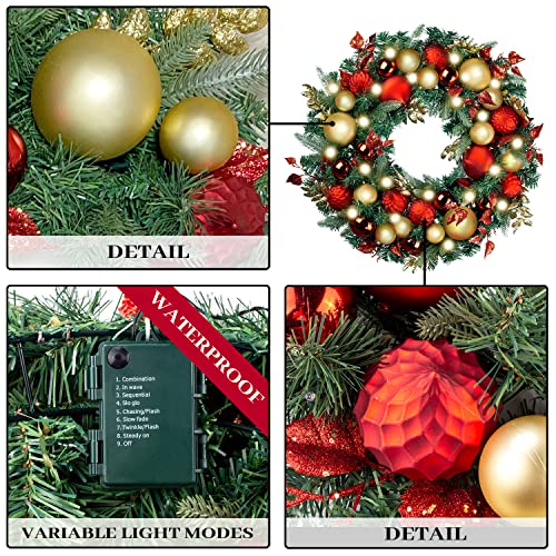 WANNA-CUL Pre-Lit 9ft Christmas Garland with Lights 50 LED Red Gold Baubles - color: 02-red Gold