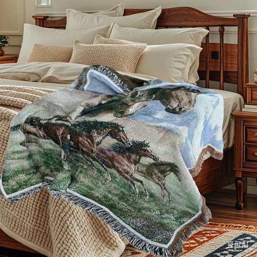 Western Galloping Horse Chenille Tapestry Throw Blanket 50" x 60" - color: Horse