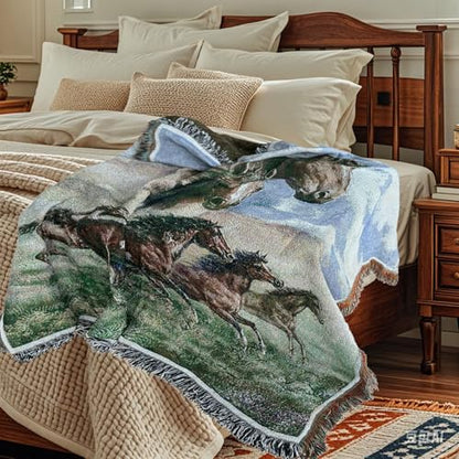 Western Galloping Horse Chenille Tapestry Throw Blanket 50" x 60" - color: Horse