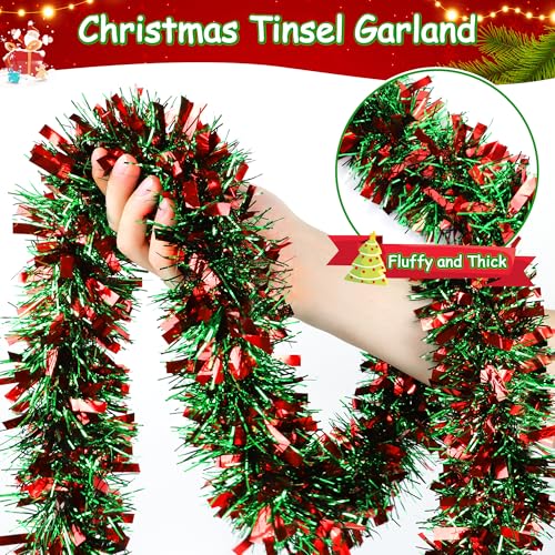 50Ft Red Green Christmas Tinsel Garland Xmas Tree Decorations - color: Red Green