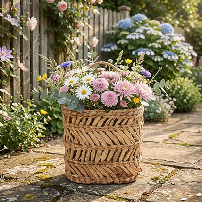 SHCMSADO Wicker Hanging Basket Handmade Woven Hanging Storage Basket Natural Wicker Decorative Baskets for House Garden Wedding Wall Decorations,12*5*12