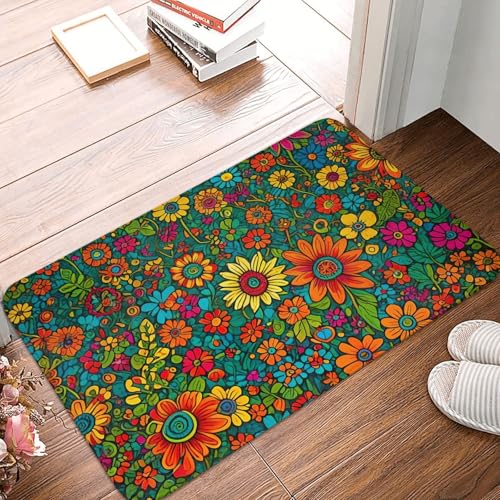 Colorful Flower Floral Print Bath Mat Non-Slip Soft Flannel Bathroom Rugs Washable Bathmat, Carpet Rug Entryway Decor for Tub Shower Room Floor Home Kitchen,24x16 in - color: Colorful Flower Floral, size: 1'4" x 1'11" (Rectangular)
