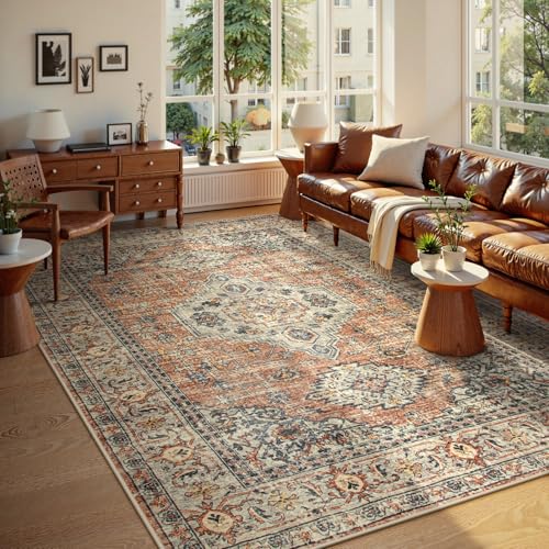 Lahome Oriental Washable Rugs 8x10, Soft 8x10 Rugs for Living Room Bedroom - color: Terracotta, size: 8' x 10' (Rectangular)