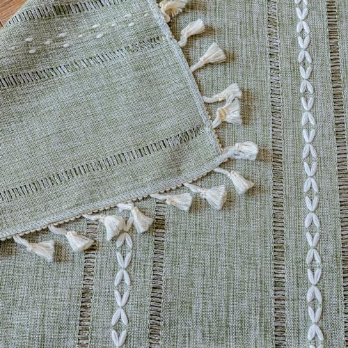 Deeprove Green Boho Linen Curtains 72 inches Length for Bedroom Living Room Dining Nursery Closet, Hollow Sage Semi Sheer Curtains Darkening Embroidery Drape Window Treatment, 1 Panel W52 x L72 - color: Green, size: 52"W x 72"L (Pack of 1)
