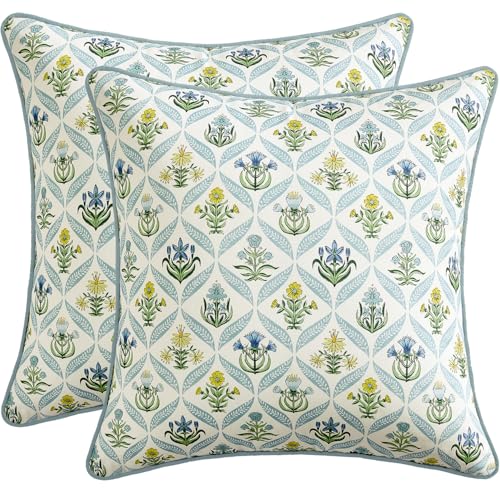 MIULEE Floral Throw Pillow Covers 18x18 Set of 2, Light Blue - color: Light Blue, size: 18" x 18" (Pack of 2)