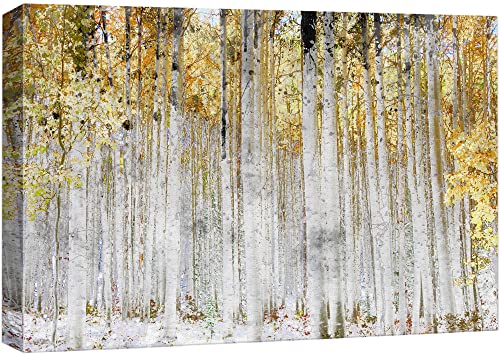 wall26 Canvas Print Wall Art White Birch Tree Forest with Yellow Leaves Nature Wilderness Mixed Media Modern Art Rustic Landscape Relax/Calm Multicolor for Living Room, Bedroom, Office - 12"x18" - color: Artwork - 01, size: 18"L x 12"W