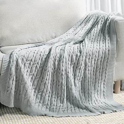 Carriediosa Cable Knit Woven Chenille Throw Blanket 50" x 60" Light Grey - color: Light Grey, size: 50" X 60"