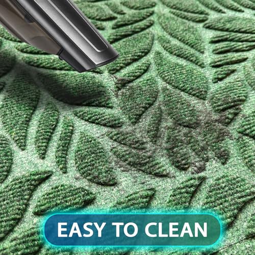 Bulijojo Front Door Mat Entrance,Durable Heavy Duty Welcome Mat,Thick Absorbent Natural Rubber Non Slip Mat,Sturdy Entryway Green Leaves 17x30 - color: Green Leaves, size: 1'5" x 2'6" (Rectangular)
