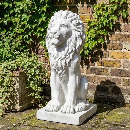 Lion Statue, Outdoor Garden Statues 27in Tall, White - color: White