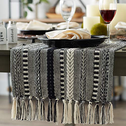 DII Farmhouse Braided Stripe Table Runner Collection, 15x72 (15x77, Fringe Included), Stone (Pack of 12) - size: 15x72" (15x77", Fringe Included) (Pack of 12)