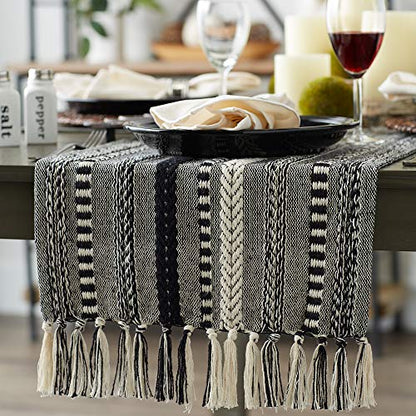 DII Farmhouse Braided Stripe Table Runner Collection, 15x72 (15x77, Fringe Included), Stone (Pack of 12) - size: 15x72" (15x77", Fringe Included) (Pack of 12)