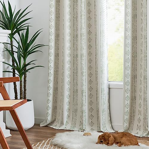 jinchan Boho Blackout Curtains 63 Inch Length for Bedroom Living Room - color: Boho | Sage Green on Beige, size: 52"W x 63"L (Pack of 2)
