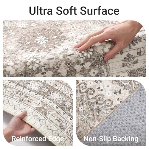 befbee 2x3 Washable Rugs, Entryway Non Slip Stain Resistant Brown Rug - color: Brown/Beige, size: 2' x 3' (Rectangular)