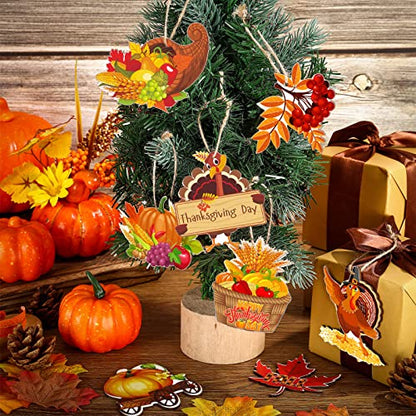 Bucherry 40 Pcs Fall Ornaments for Tree Thanksgiving Wood Decor,Warm Style - style: Warm Style
