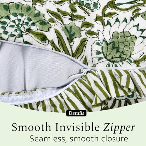CPC Agate Green Block Print Ruffle Pillow Cover 18x18 Inch, Pack of 2 - color: Agate Green, size: 18" x 18" (Pack of 2)
