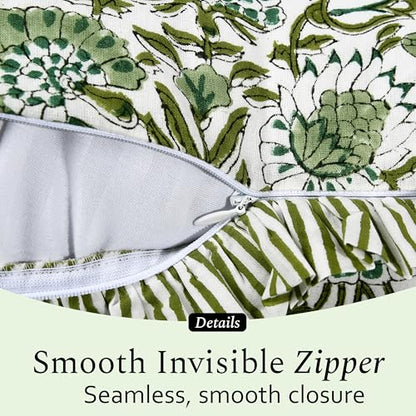 CPC Agate Green Block Print Ruffle Pillow Cover 18x18 Inch, Pack of 2 - color: Agate Green, size: 18" x 18" (Pack of 2)