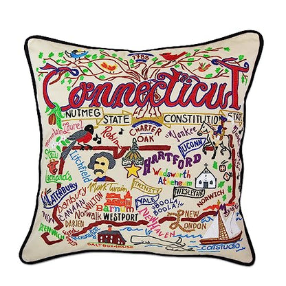 Catstudio Connecticut Hand Embroidered Pillow, Decorative Throw Pillow - color: Connecticut