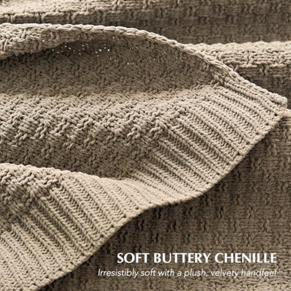 EVERGRACEHOME Chunky Chenille Knit Throw Blanket, Hearth Taupe, 50" x 60" - color: Hearth Taupe, size: 50" x 60"