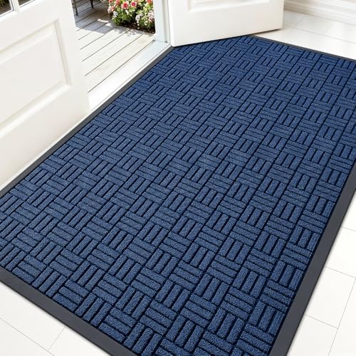 OLANLY Front Door Mat Outside Entrance 59x34, Heavy-Duty Rubber Doormat - color: Navy Blue, size: 59" X 34"