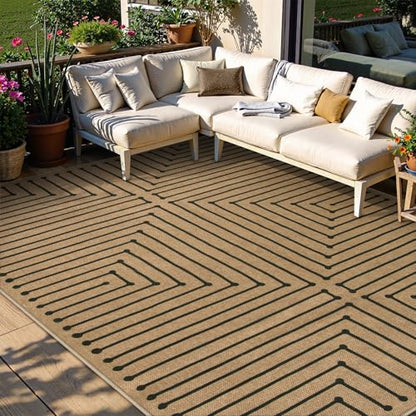 Lahome Tan Rug for Living Room,Geometric 8x10 Washable Nature Easy Jute Rug - color: Brown and Black-rhombus, size: 8 x 10 feet