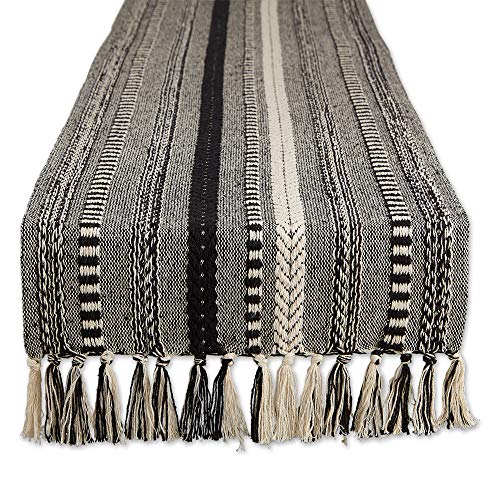 DII Braided Stripe Table Runner, 15x72 with 2.5" Fringe, Black - size: 15x72" (15x77", Fringe Included)