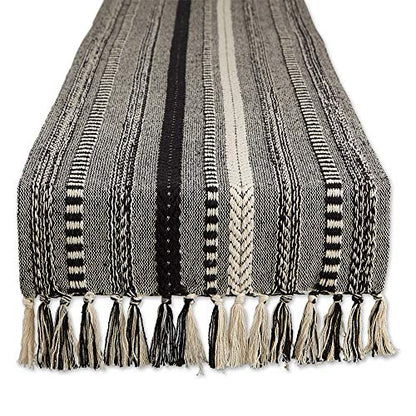 DII Braided Stripe Table Runner, 15x72 with 2.5" Fringe, Black - size: 15x72" (15x77", Fringe Included)