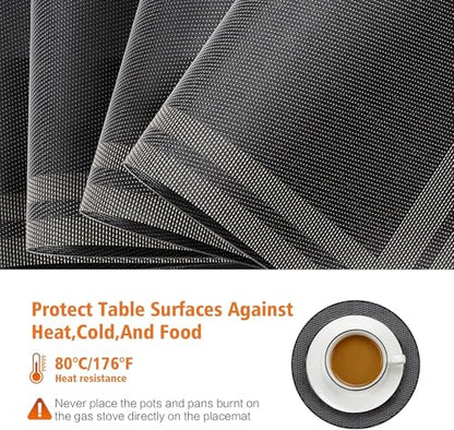 Black Vinyl Placemats Set of 4,Washable Dining PVC Table Mats - color: Black Gold, size: 4PCS 12"Wx18"L