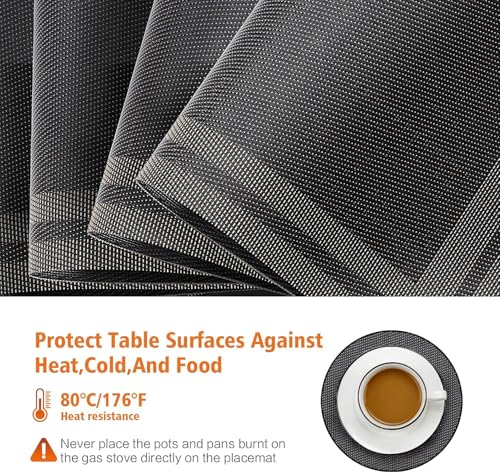 Black Vinyl Placemats Set of 12,Washable Dining PVC Table Mats - color: Black Gold, size: 12PCS 12"Wx18"L