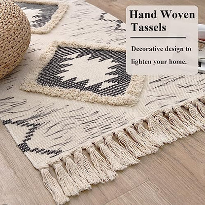 Boho Runner Rug 2'x5', Washable Hallway Rug Runner Non Slip Rubber Backed, Kitchen Farmhouse Area Rug Floor Mat with Tassels, Tufted Woven Cotton Entryway Carpet, Grey - color: Grey, size: 2' x 5' (Runner)