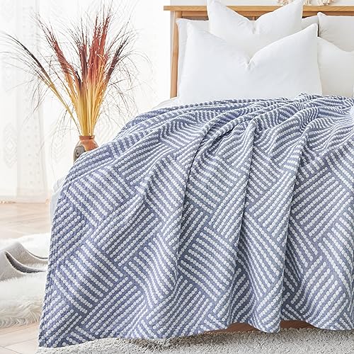 jinchan 100% Cotton Muslin Blanket Twin Boho Throw Blanket 50x60 Dusty Blue - color: B. Square Blue, size: 50"x60"