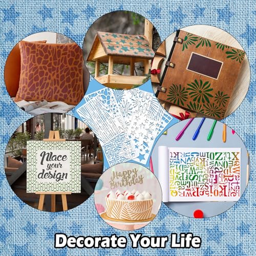 Yazhiji 8PCS Large Stencils for Geometric Painting, Reusable Geometric Painting Stencils Abstract Layering Stencil for Painting on Wood Canvas Furniture Floor Decor DIY Supplies - style: Geometric 1