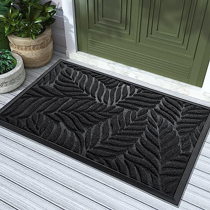 Yimobra Leaf Pattern Door Mat, 36 x 24 in, Black - color: Black, size: 36x24 in