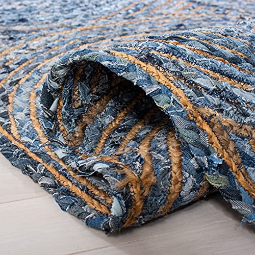 SAFAVIEH Cape Cod Collection 3' x 5' Blue/Natural CAP203M Handmade Boho Braided Circles Jute & Cotton Entryway Living Room Foyer Bedroom Accent Rug - color: Blue/Natural, size: 3' x 5' (Rectangular)