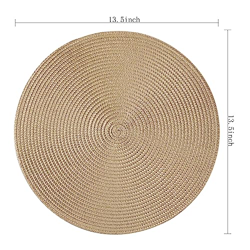 Round Placemats, Crossweave Heat Resistant Classic Woven Round Place Mats Diameter 13.5 inch for Kitchen Table Set of 6 (Brown) - color: Brown