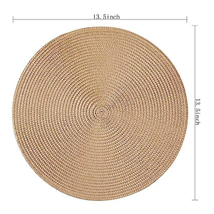 Round Placemats, Crossweave Heat Resistant Classic Woven Round Place Mats Diameter 13.5 inch for Kitchen Table Set of 6 (Brown) - color: Brown