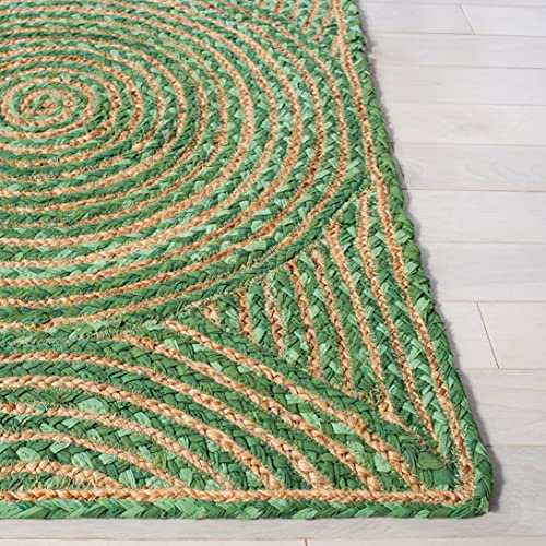 SAFAVIEH Cape Cod Collection Runner Rug - 2'3" x 8', Green & Natural, Handmade Boho Braided Circles Jute & Cotton, Ideal for High Traffic Areas in Living Room, Bedroom (CAP203Y) - color: Green/Natural, size: 2'3" x 8' (Runner)