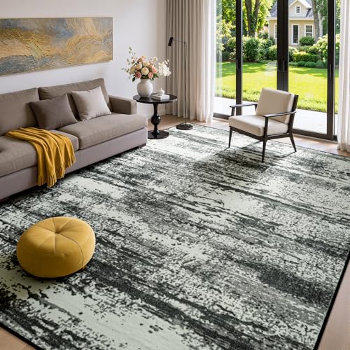 Merelax 5x7 Black White Washable Area Rug Non-Slip Faux Wool Abstract Rug - color: Black White, size: 5' x 7'(60''x84'')